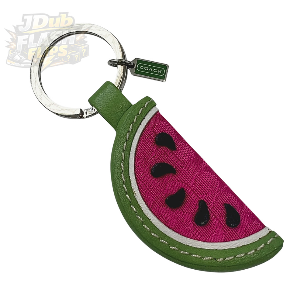 NWOT COACH Watermelon Slice Leather Signature Canva Key Chain Fob Bag Charm RARE - Picture 2 of 2